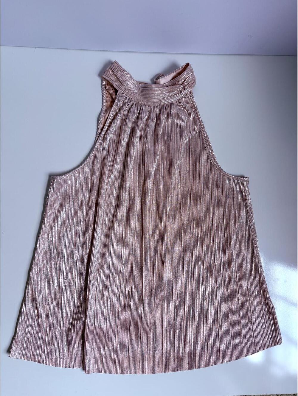 Express | Pink Champagne Shimmer Halter Tank Pleated Blouse Back Tie Size M